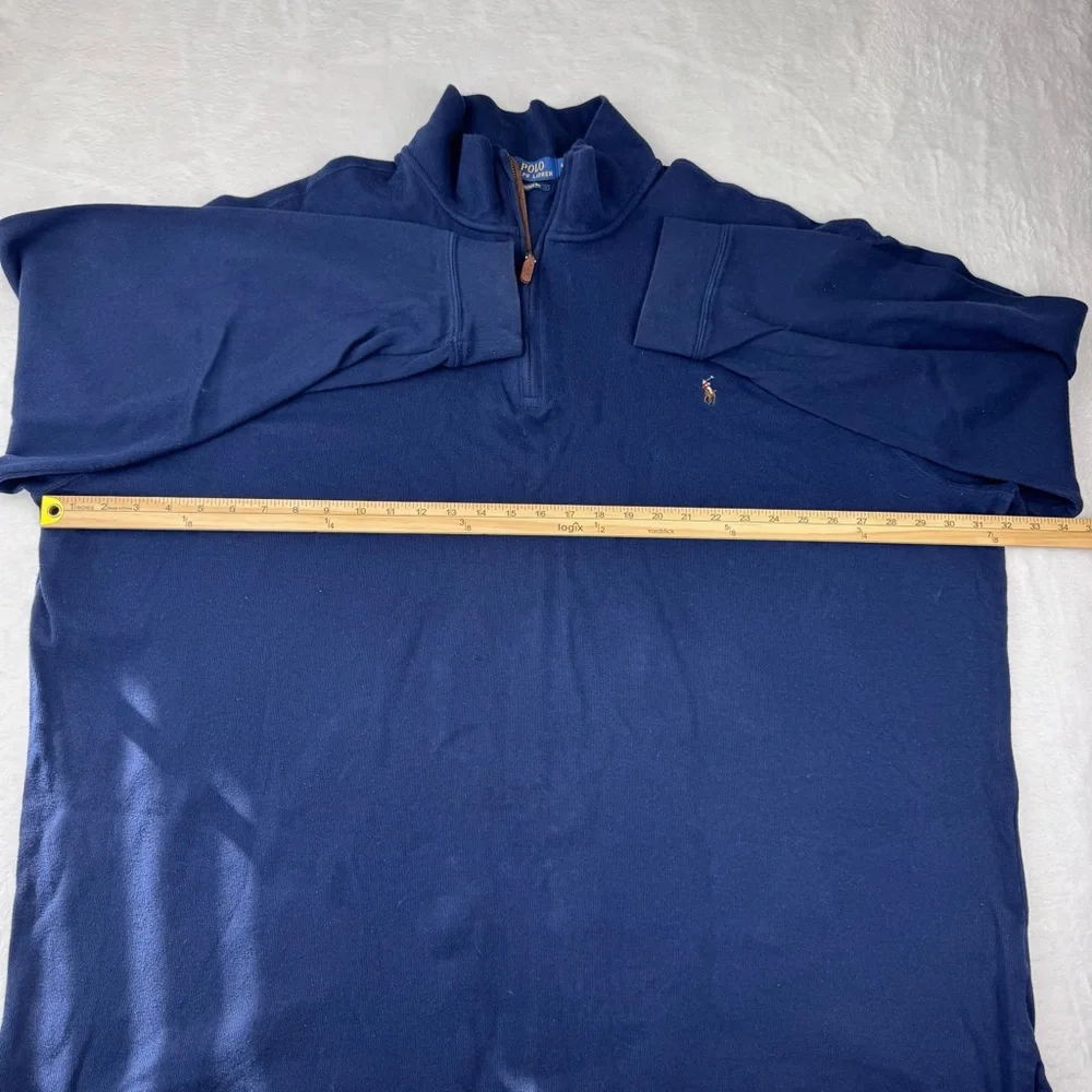 Polo Ralph Lauren quarter-zip pullover sweater in navy blue. Men’s size 4XLT.